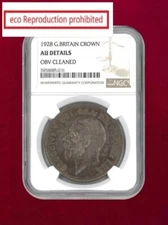 UK Crown Silver Coin 1928 NGC AU DETAILS OBV CLEANED