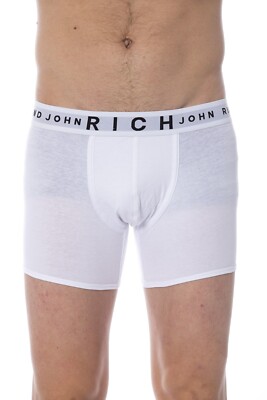 RICH JOHN RICHMOND Underwear White Cotton Stretch Brand Boxer Brief 2-Pack US L