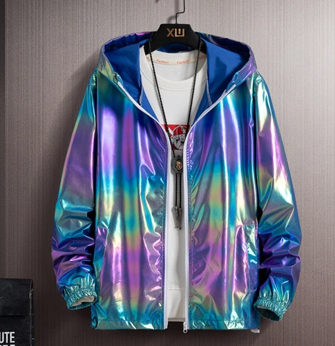 2025 Adult Hooded Coat Iridescent Shiny Holographic Jacket Harajuku Fashion Tops - Picture 20 of 22