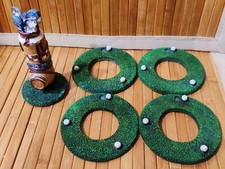 Golf Balls on Green Grass 4 Round Ceramic Coasters w/ Golf Clubs in a Bag Holder