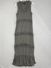 Banana Republic Dress Womens S Gray Silk Boho Cottage Ruffle Layered Maxi Casual