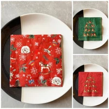 Christmas Cocktail Napkins | Small Canape Festive Tableware Party Red Green x20
