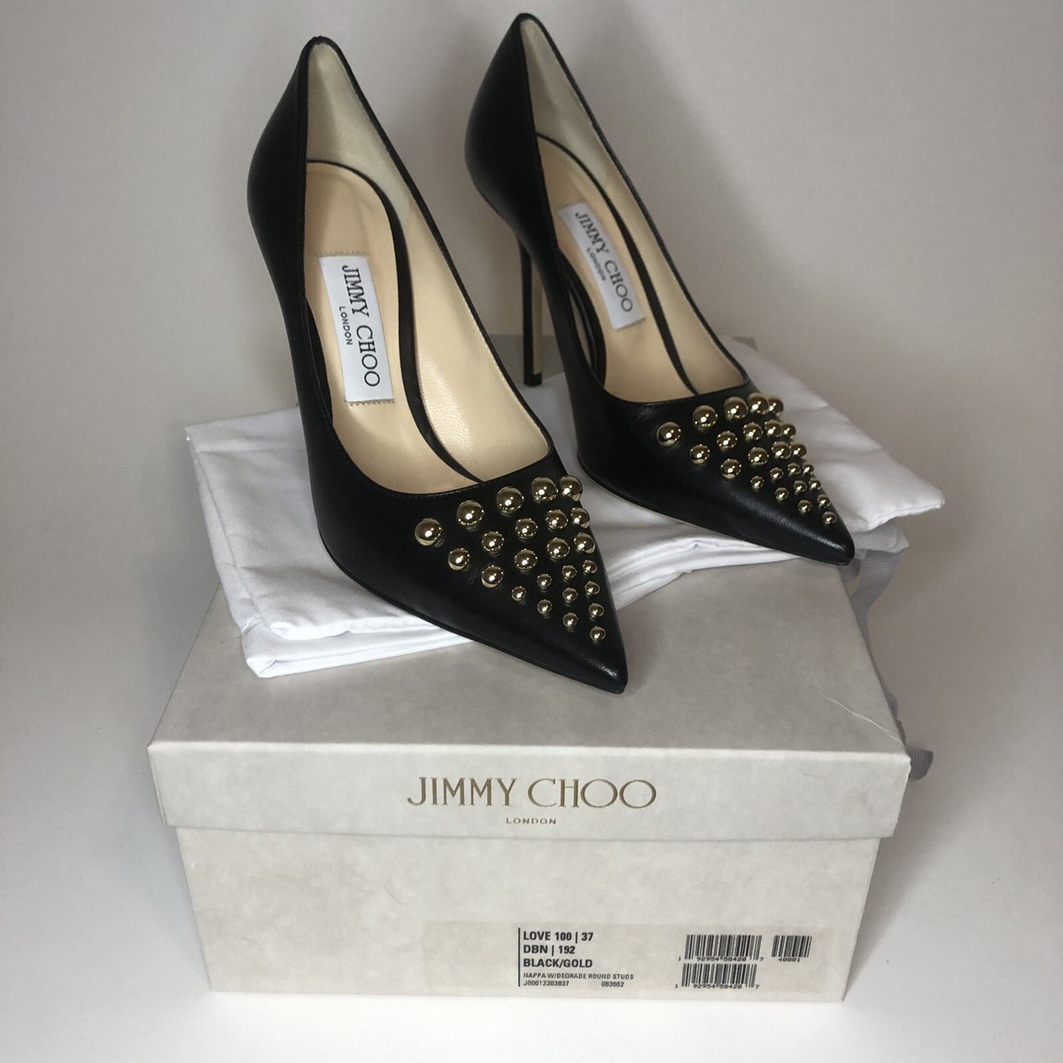 Jimmy Choo Love 100 Black Nappa Leather Heels with Gold  display picture 1