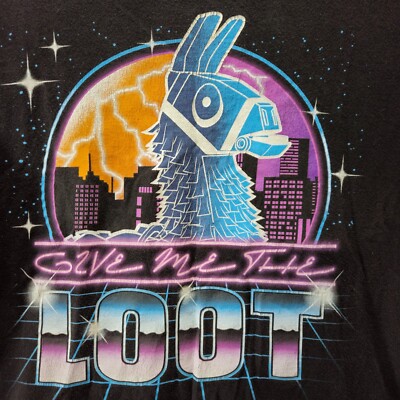 Fortnite T Shirt Black Glow In The Dark Give Me The Loot Adult Size M