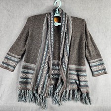 Ruby Rd Women Cardigan PS Gray Sweater Tunic Fringe 3/4 Sleeve EUC