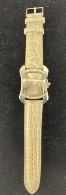 BURGI WATCH BTV011E CRYSTALS GRAY LEATHER STRAP LADY'S WATCH NEW BATTERY