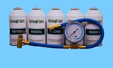 Enviro-Safe R600a Refrigerant | Inverted Piercing | 6 oz | 5 Cans + Brass Gauge