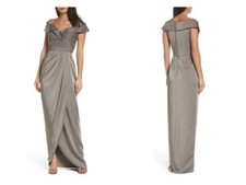 New La Femme Off-the-Shoulder Ruched Jersey Column Gown Size 4