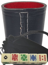 16mm Poker Dice Ivory Tone w/Pouch  Genuine Leather Compact Dice Cup Black Red