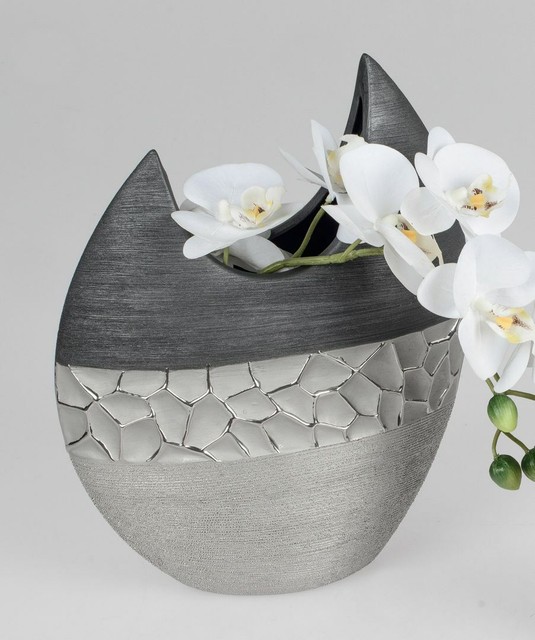 Formano Vase oval Ca. 30 Cm hoch Blumenvase Keramik Silber grau 739919