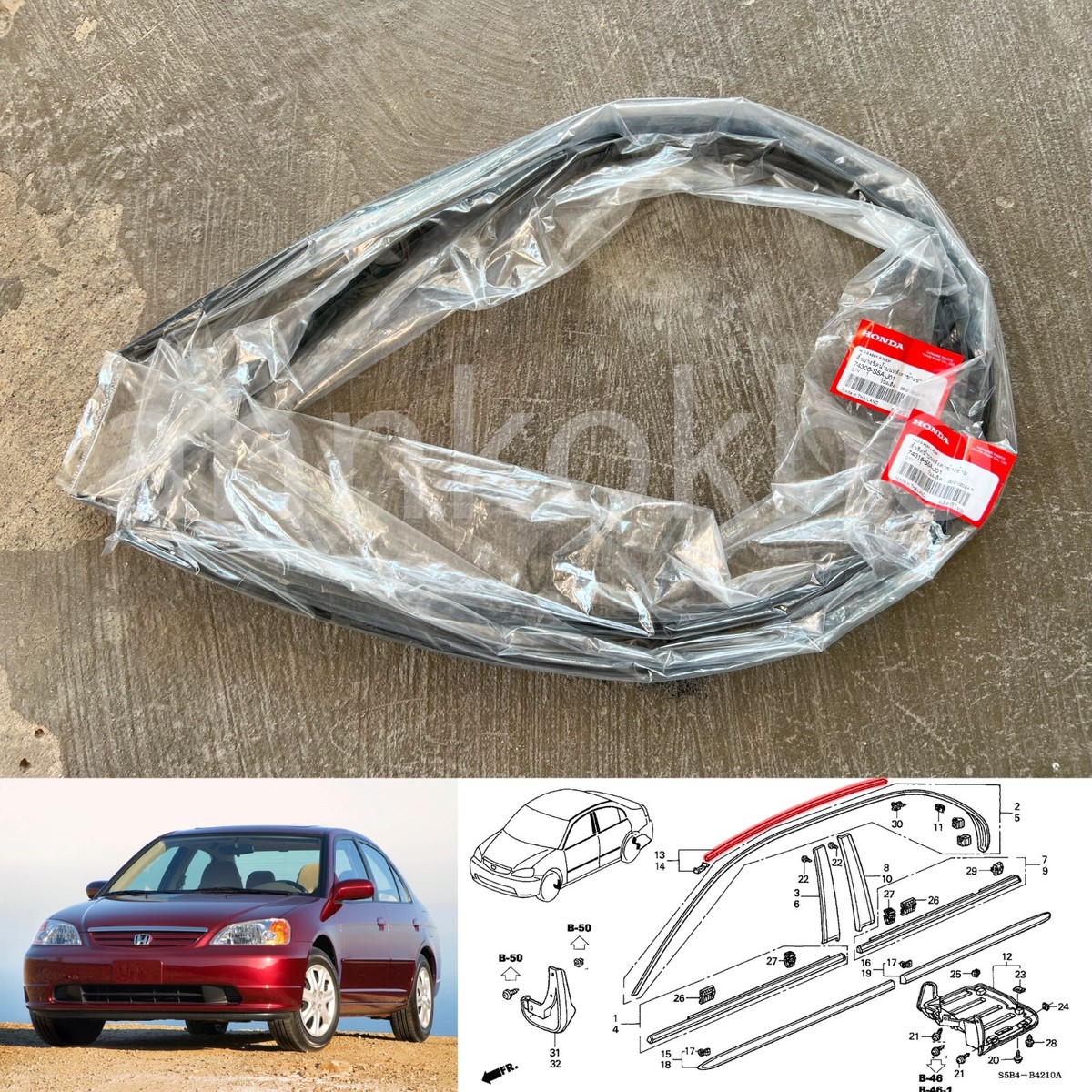 2001-2005 Honda Civic ES Sedan Side Roof Drip Molding Trim Rubber