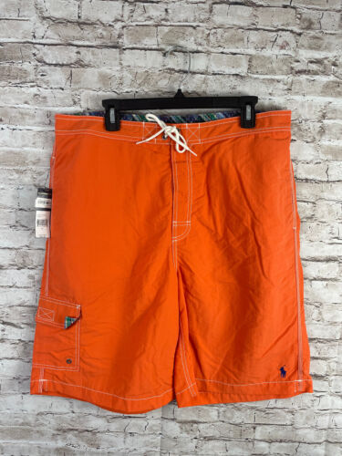 NEW Polo Ralph Lauren Swim Trunks Shorts Mens XL Orange Flat Front Nylon Beach
