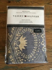 $102 TOMMY HILFIGER Broadcove Blue/Tan Euro Pillow Sham