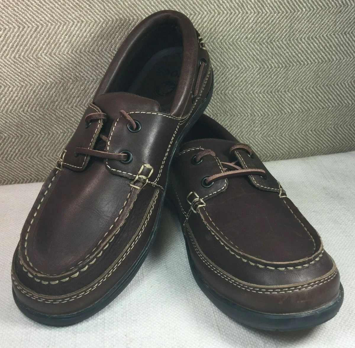Crocs Harborline 11371 Brown Leather Moccasin Boat Shoes Men s 7M