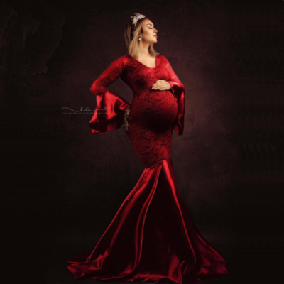 Lace Splicing Maternity Dress for Photo Shoot V-neck Photography Long  Pregnant | eBay