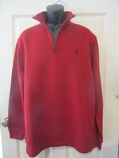 POLO RALPH LAUREN RED COTTON  1/4 ZIP PULLOVER SWEATER #1~LARGE