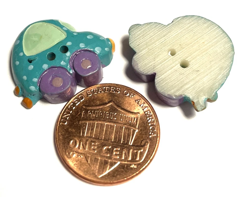 2 Vtg JHB Hand-Painted Resin Blue Purple Car Novelty Kid Buttons 22mm 7/8" 15008 - Image 2 of 3