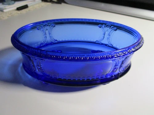 Vintage Cobalt Blue 4  Footed Serving Dish - 6 3/8” - Heavy Thick Glass