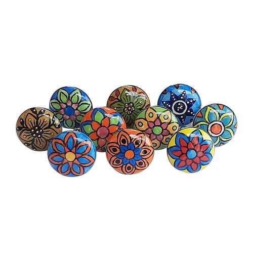 Vintage Multicolor Ceramic Pull Knobs for Kitchen Cabinet & Drawer (set of 10)