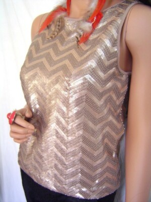 New BEBE Leather & Shine Gold Sequin Evening Occasion Top XS S M L Evening Party