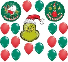 19 Piece Dr Seuss Cat in The Hat Grinch Christmas Party Balloon Bundle