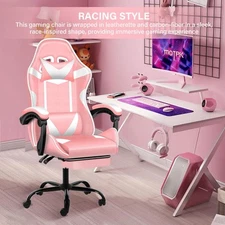 Gaming Chair Height Adjustable Swivel Computer Video Game Chair Pink/White