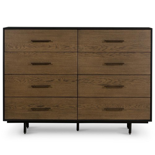 Four Hands Carrey MCM Oak / Black Iron Frame 8 Drawer Double Dresser MB1-60 - Picture 2 of 2