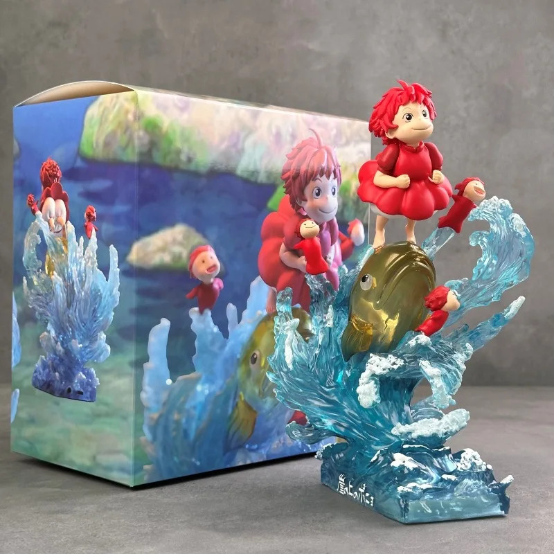 Ponyo GK 21CM PVC Anime Figura Iluminada Base Onda Coleccionable Estatua Decoración Juguete