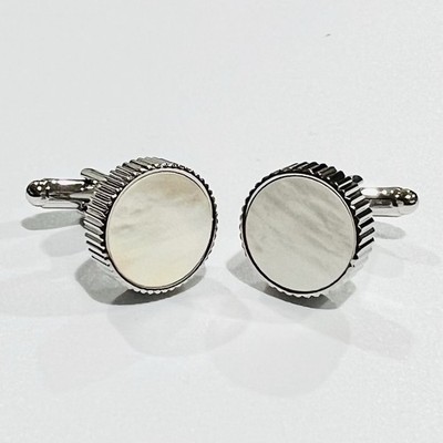 Groove Border Mother Pearl Center Round Cufflinks For Men Gift Birthday With Box