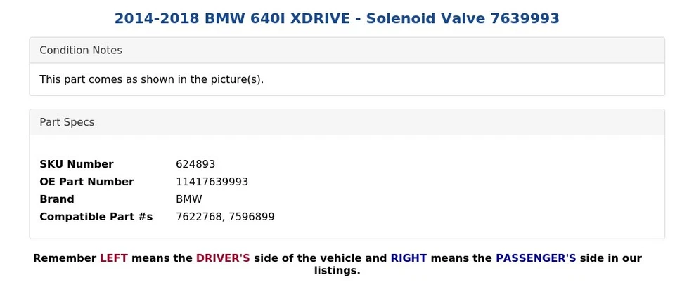 BMW 640I XDRIVE 2014-2018 - Electroválvula 7639993 Foto 3 de 3