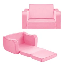 Uimoso 2-in-1 Kids Sofa Convertible Couch with Armrests Pink Baby Toddler Chair