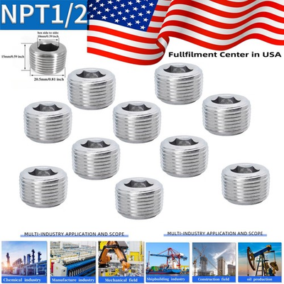 #ad 10 pcs 1 2quot; NPT THREAD ALLEN SOCKET PIPE PRESSURE PLUG Hydraulic Fittings SS304 $23.61