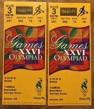 1996 Atlanta Olympics Dream Team III Gold Medal Basketball Tickets Pair 8/3/96