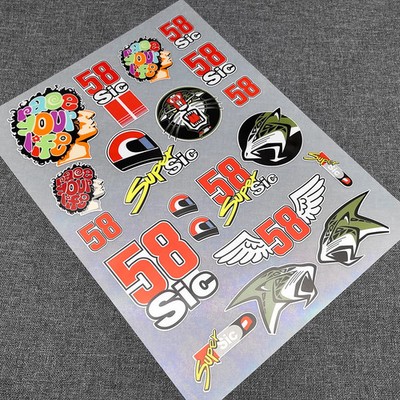 M-Marco Simoncelli 58 Super Sic Sticker Set Helmet Decal Motorcycle Stickers