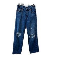 Levis Ribcage Straight Ankle Jeans Womens Size 26 Blue High Rise Denim Distress