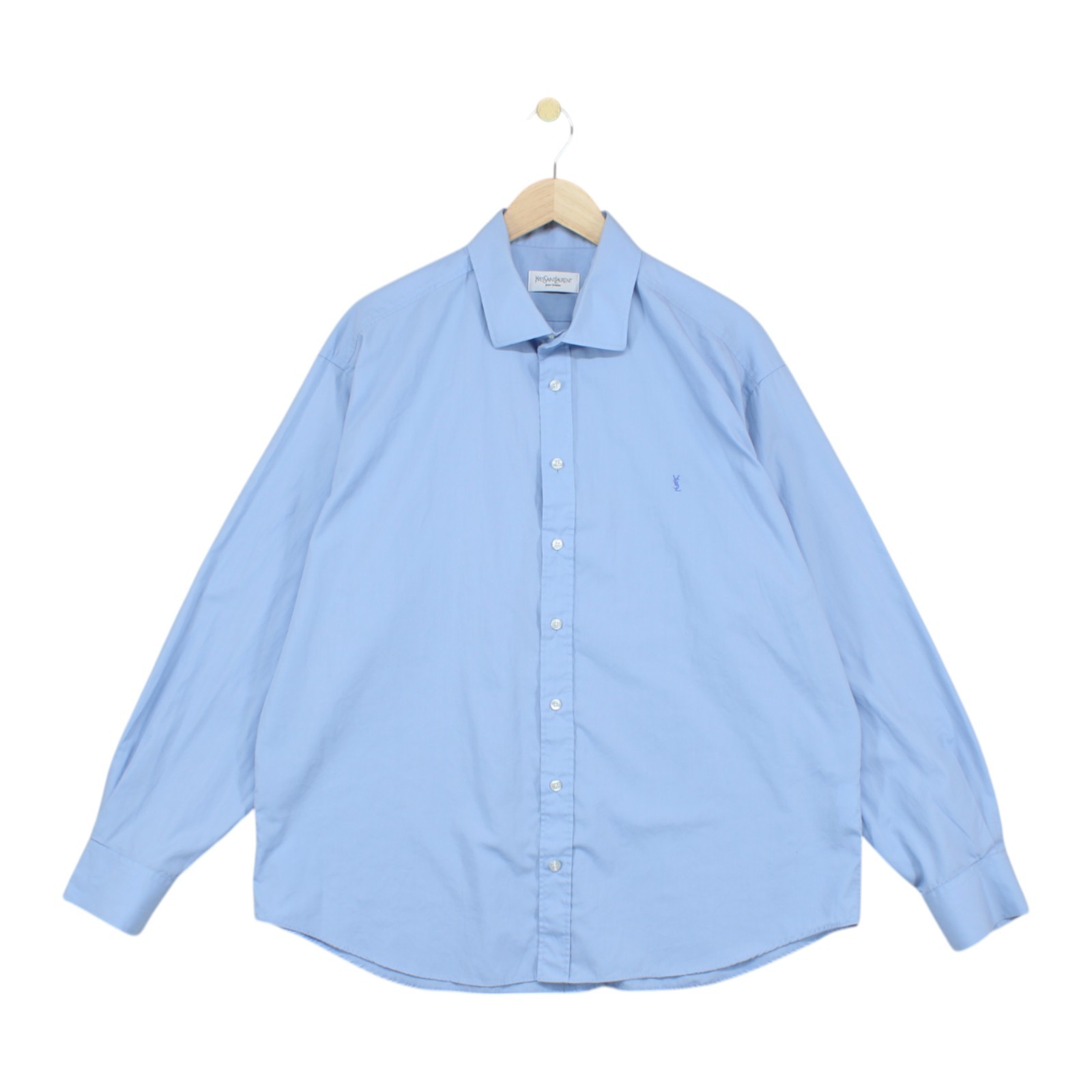 Camicia vintage Yves Saint Laurent uomo taglia 46 blu abito vestibilità regolare anni 90