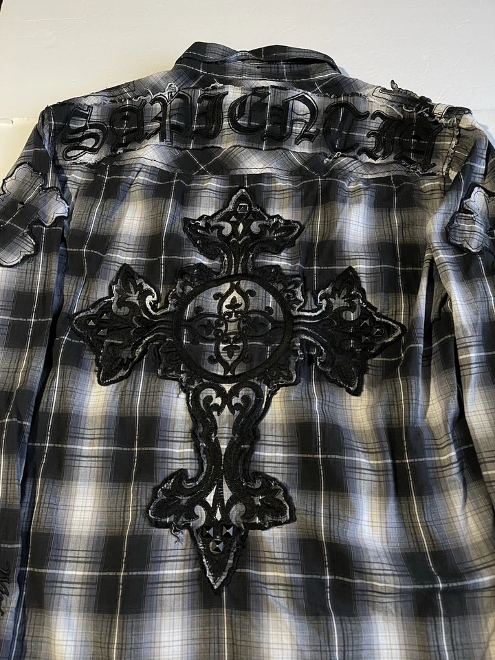 Camisa Western Hebilla Etiqueta Negra Para Hombre XL Calce Ajustado Bordada Cruz Perla A Presión Foto 2 de 4