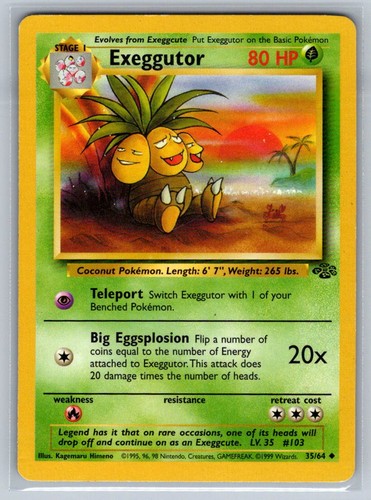 Exeggutor 35/64 Pokémon Unlimited Lightly Played, with three heads, tropical background, and move details.
