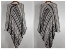 Lauren Ralph Lauren Southwest Poncho L/XL Cotton Linen Gray Aztec Knit Cape Wrap