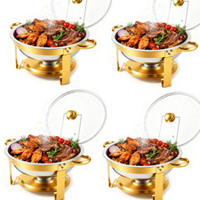 5 Qt Chafing Dishes for Buffet with Glass Lid and Holder Stainless Steel 4 PCS