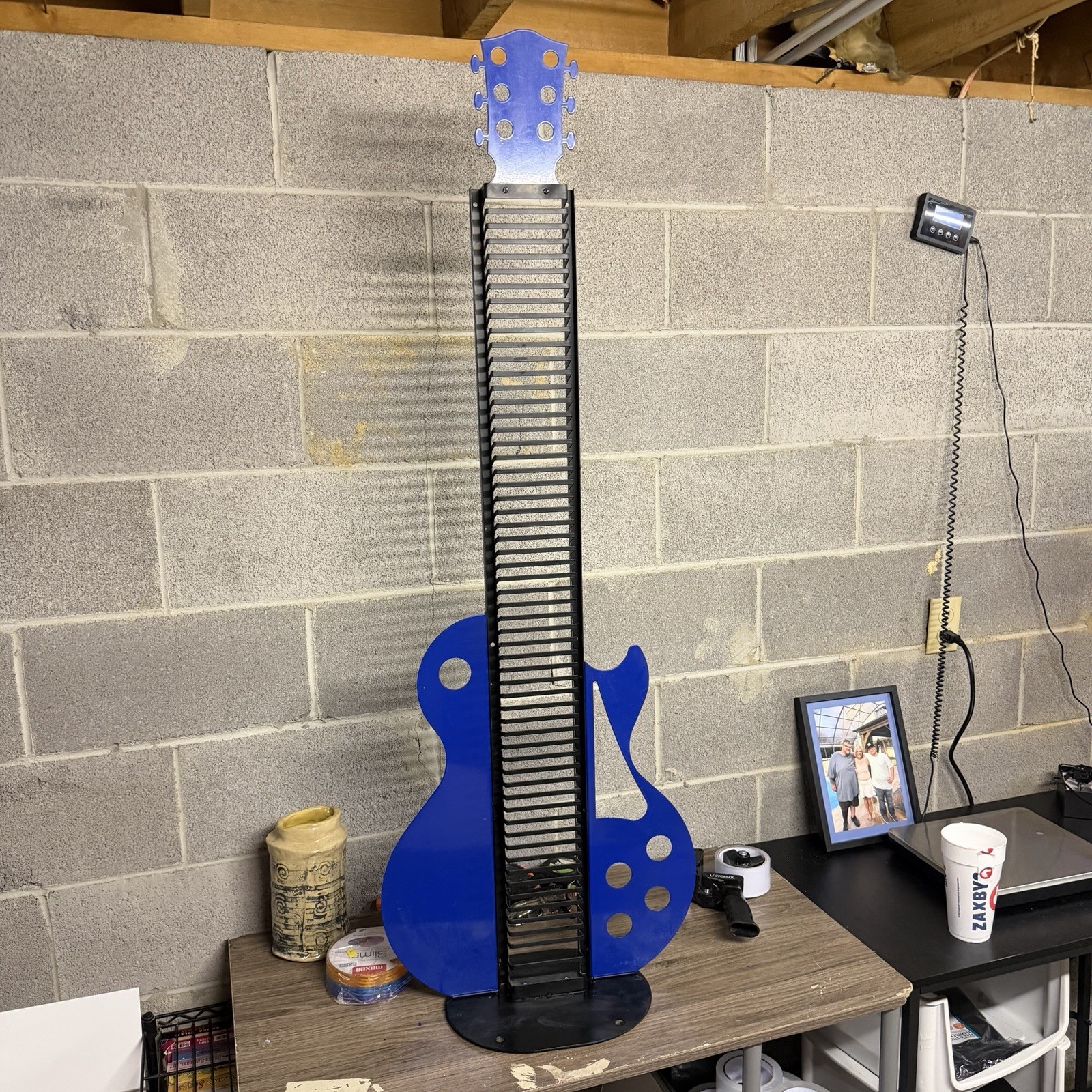 Vintage Atlantic Les Paul Guitar Shaped Music CD Holder Tower Rack 50 Rare Blue