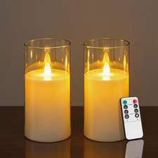 Flameless Candles with Moving Climbing Flame, 2-Pack 3"D X 6" H LED Pillar