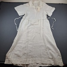 NWT Mate the Label Women's Organic Linen Belt Maxi Dress Medium in Salt / White