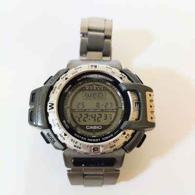 CASIO PRO TREK PRT-411 Titanium Triple Sensor Digitaluhr funktioniert aus Japan