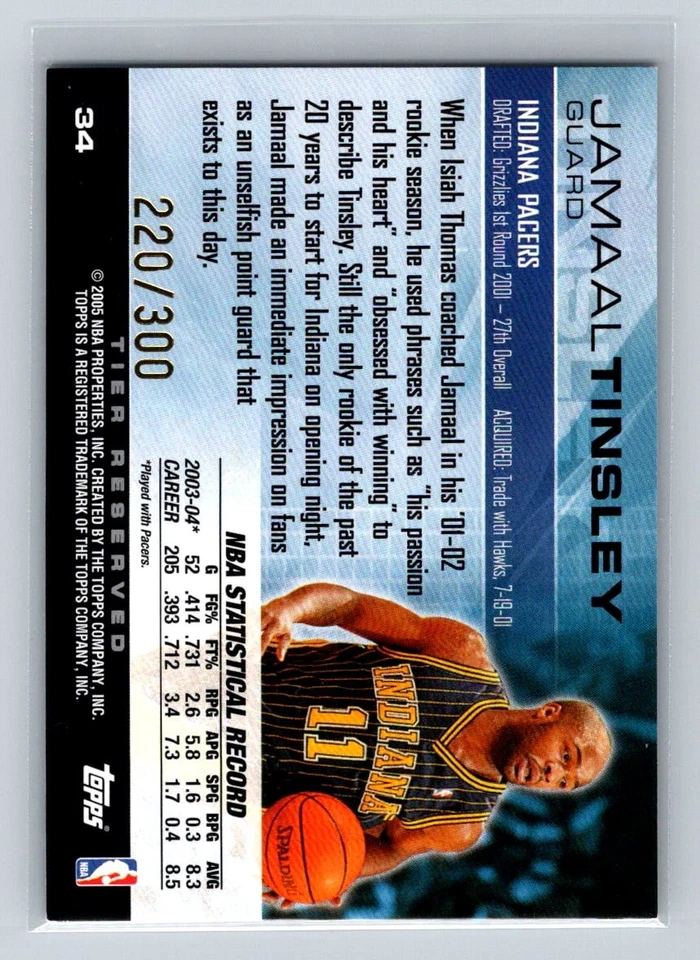 2004-05 Topps Luxury Box #34 Jamaal Tinsley Tier Reserved #/300 Pacers D57 - Image 2 of 2