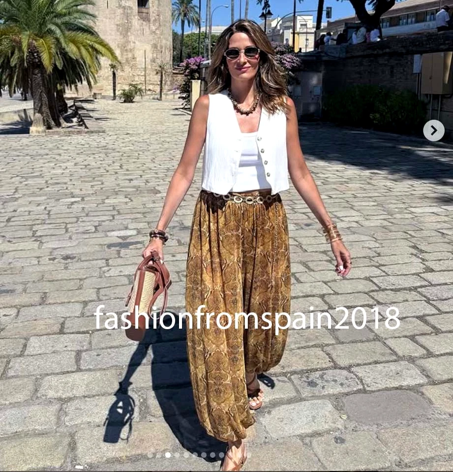 ZARA NUEVO PANTALÓN GLOBO MUJER TIRO MEDIO ESTAMPADO VERDE S,M,L 5039/207/120