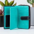 Visconti Soft Leather Black / Aqua Purse 16 Card Slots with RFID protection