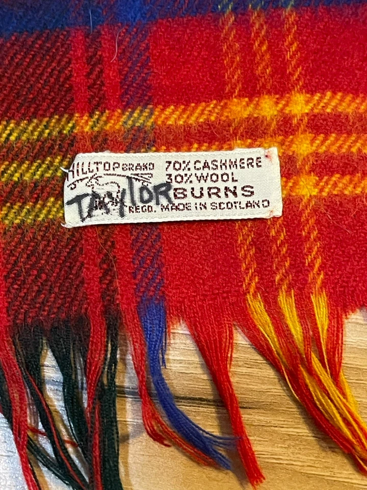 Vtg Cashmere Wool Red Black Plaid Scarf Scotland Hilltop Brand EUC 48”x12.5” - Image 3 of 4