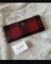 Coach Women's Slim Wallet with Buffalo Plaid Print Red/Black Leather