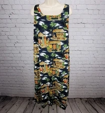 Island Aloha Wear Multicolor Sleeveless Unlined Midi Dress Hawaii USA Large L